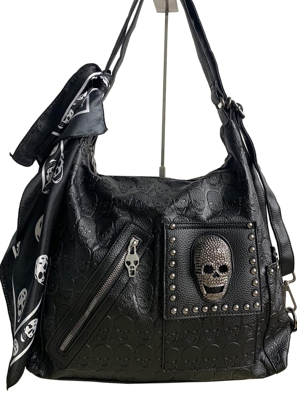 Black Skull-Accent Women’s Shoulder Bag